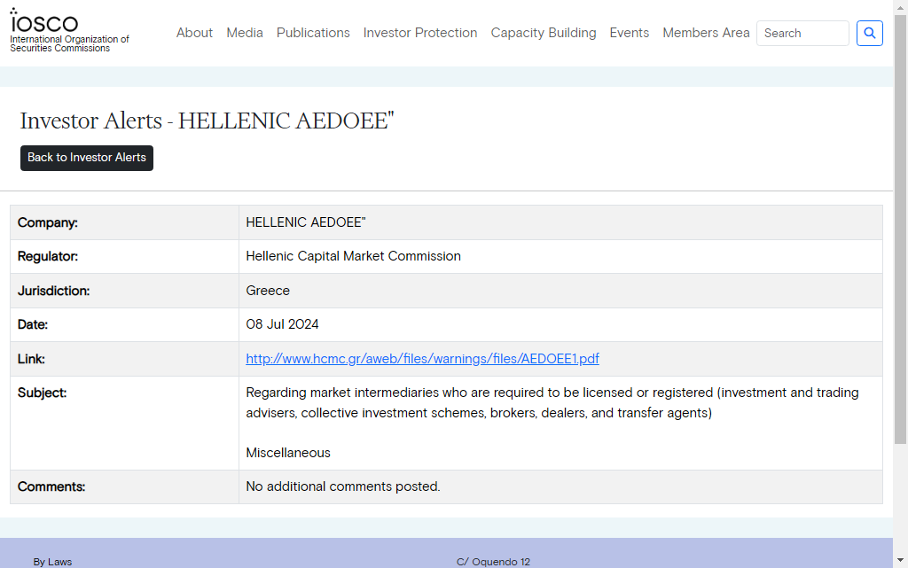HELLENIC AEDOEE Warning