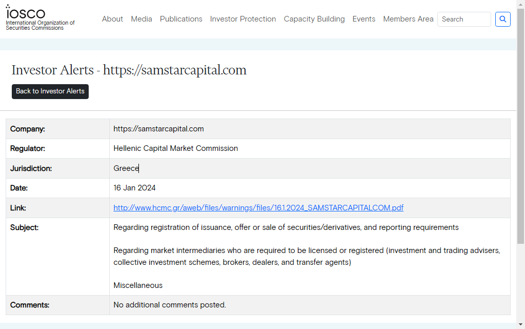 Samstar Capital Warning