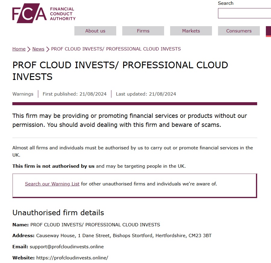 Prof Cloud Invests FCA