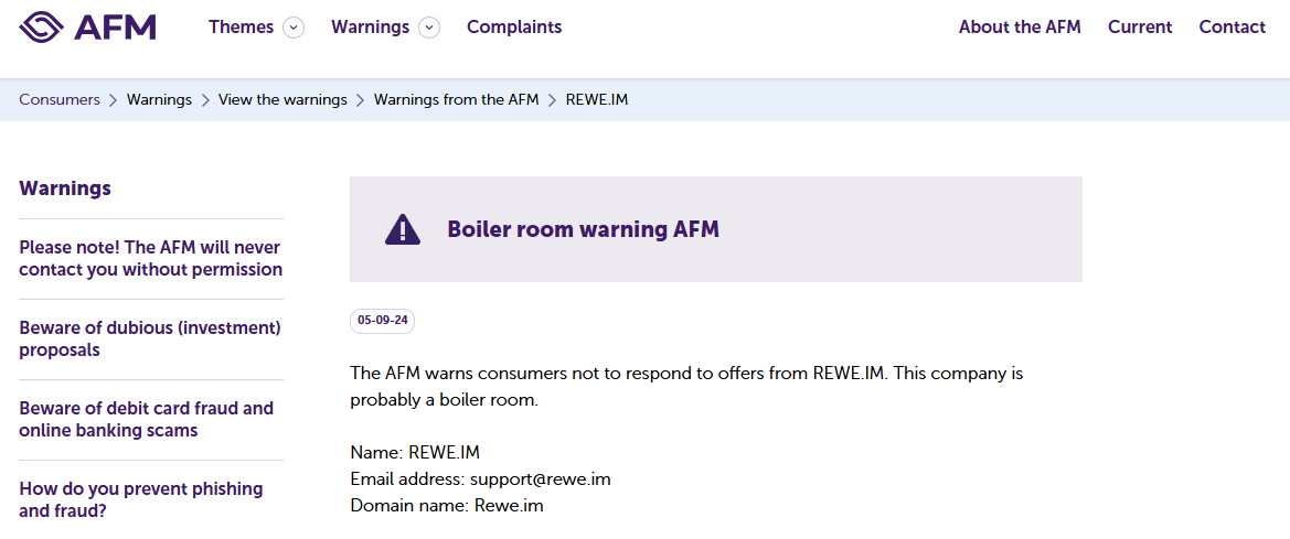 Rewe AFM Warning