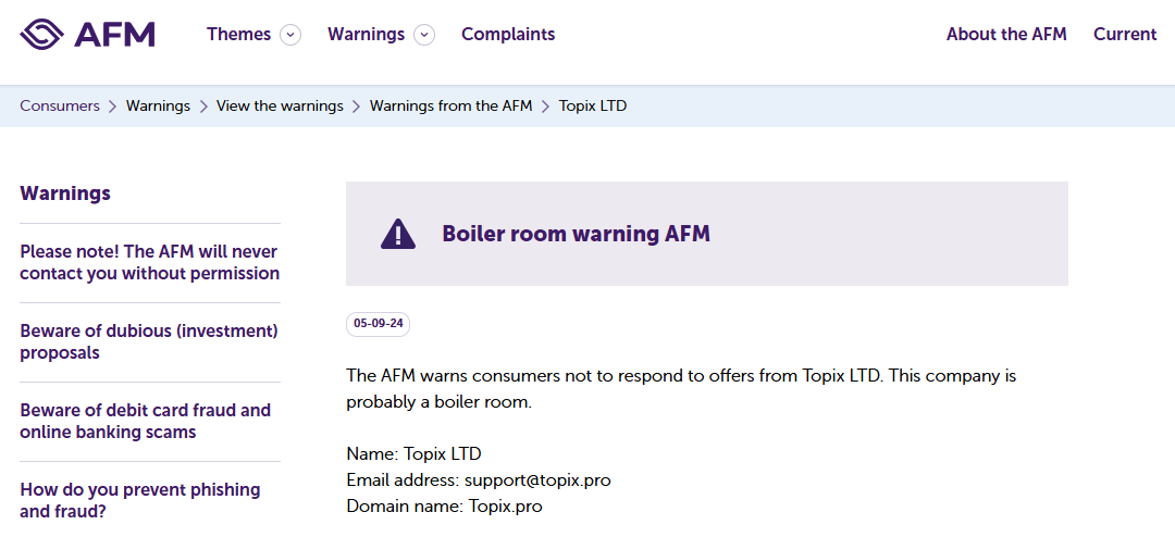 Topix Ltd AFM Warning