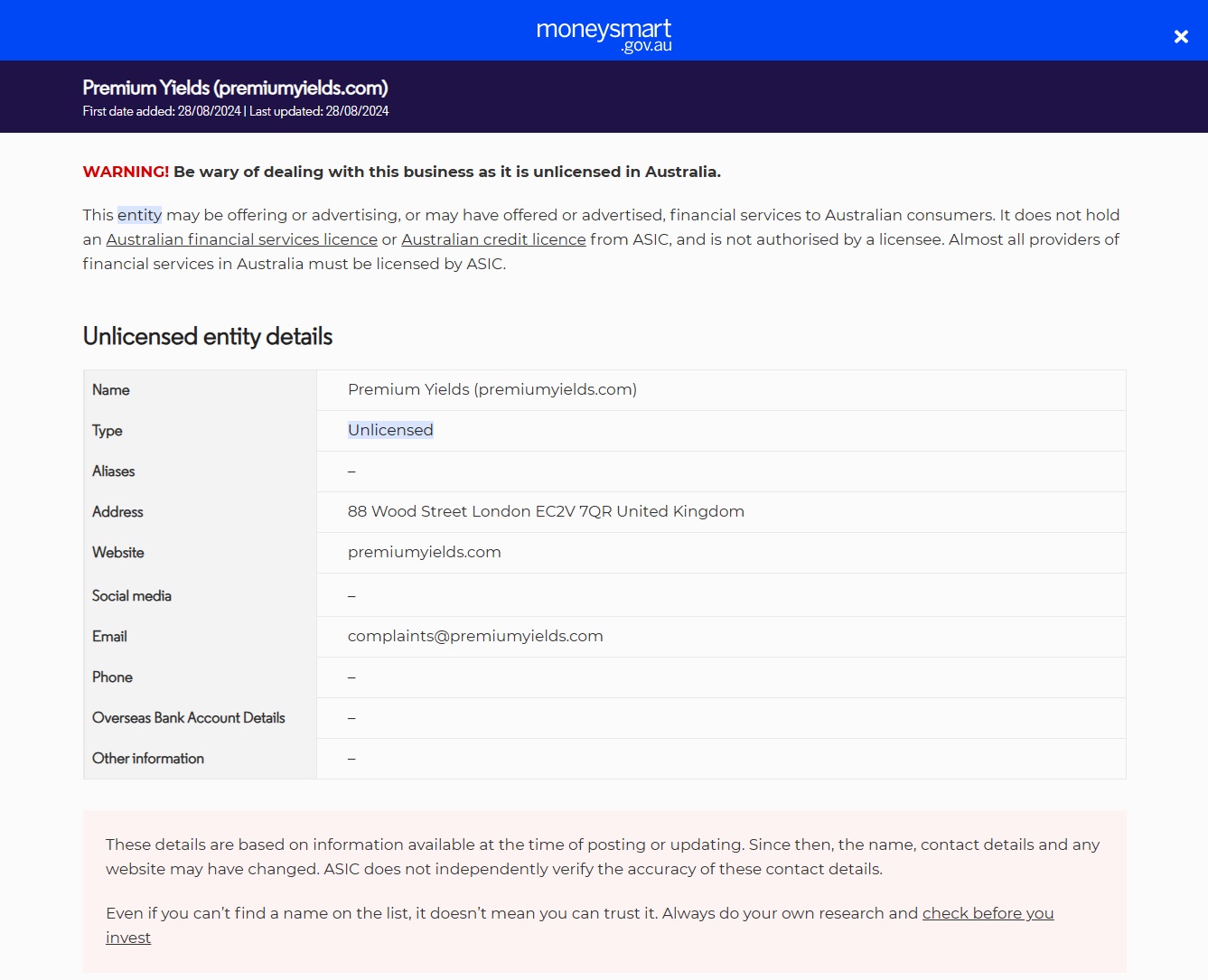 ASIC-Investor-warning-Premium-Yields-premiumyields-com