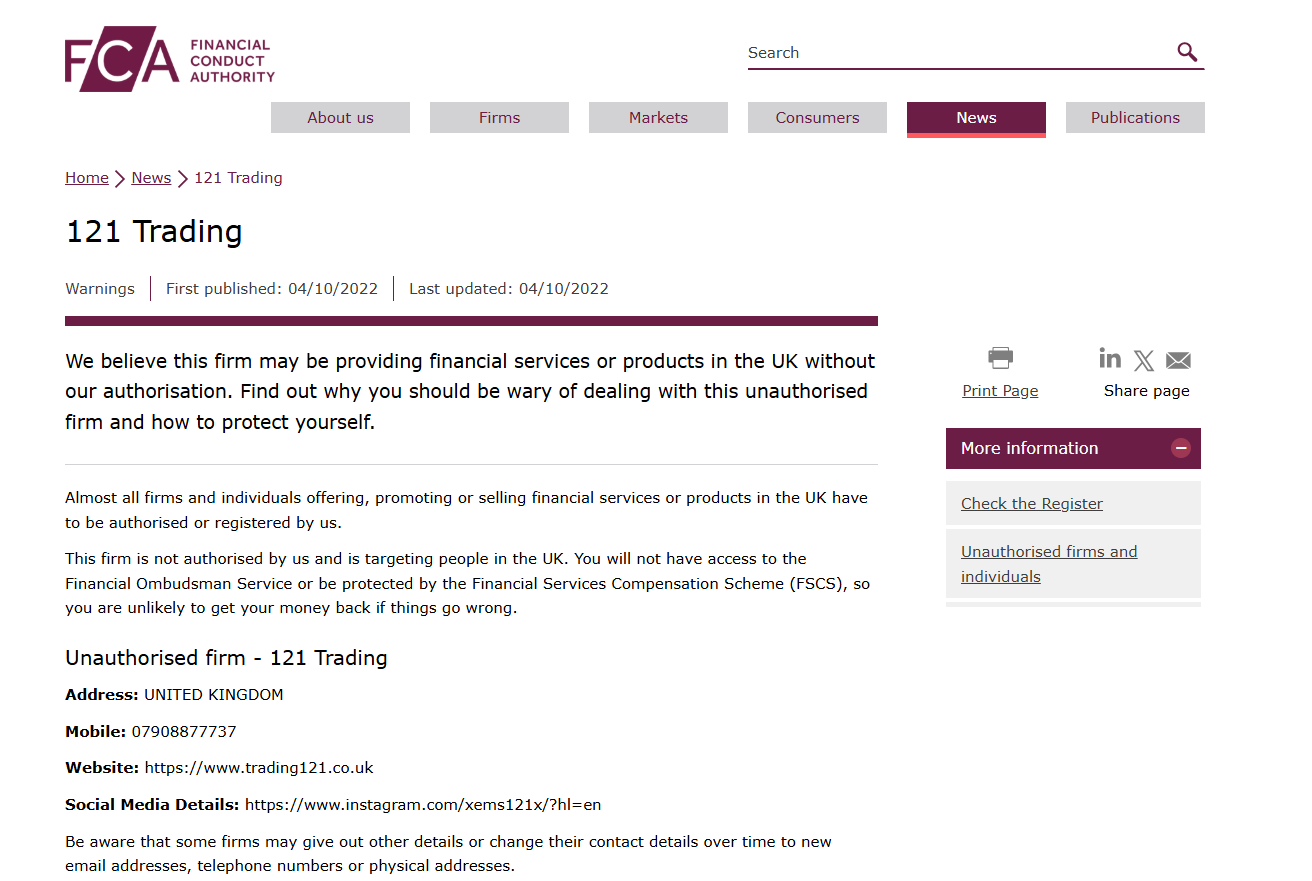 121-Trading-FCA-Warning