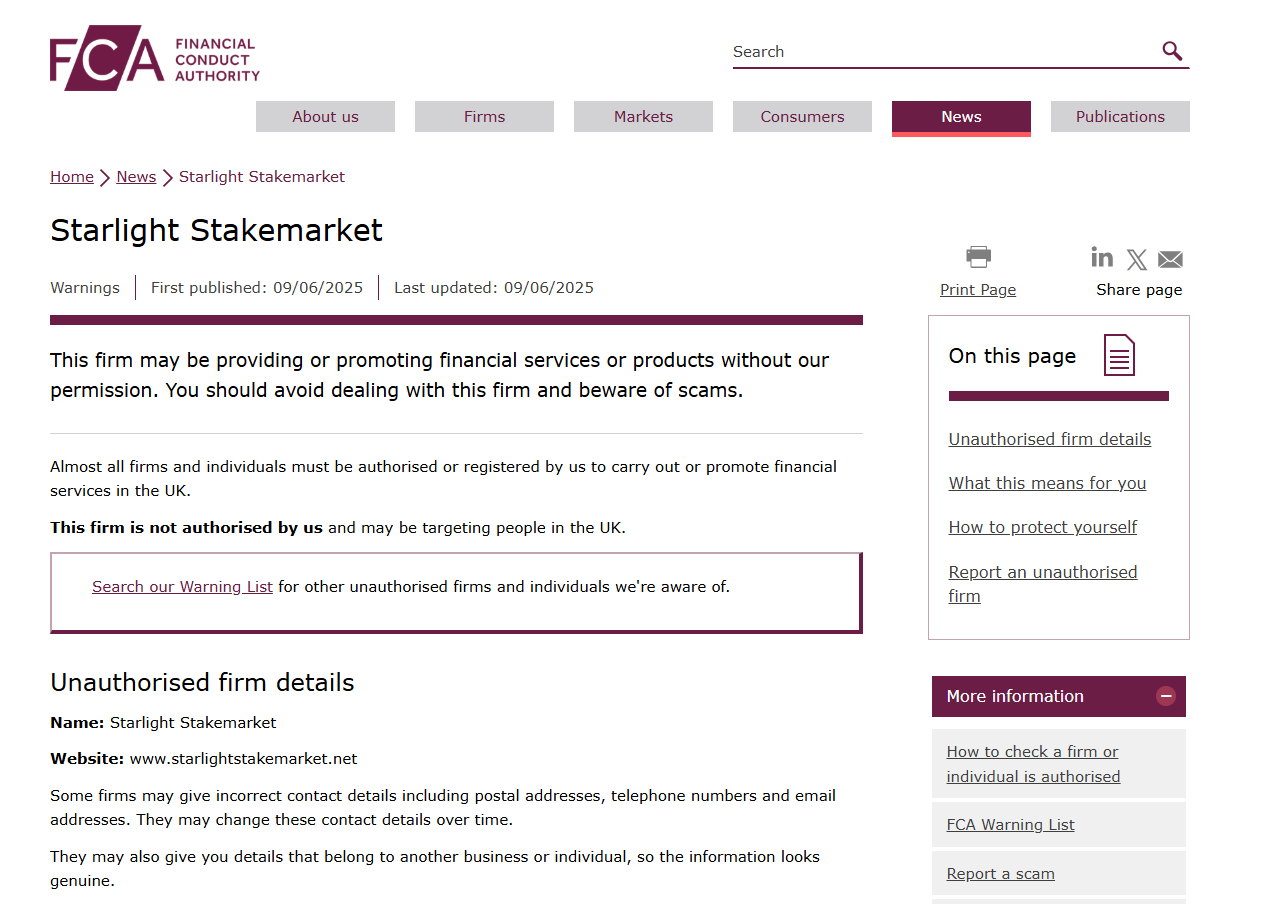 Starlight-Stakemarket-FCA-Warning