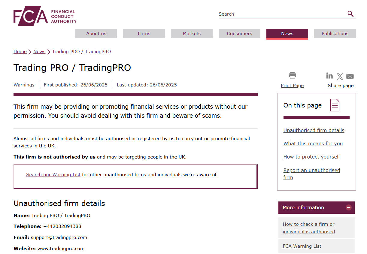 Trading-PRO-FCA-Warning