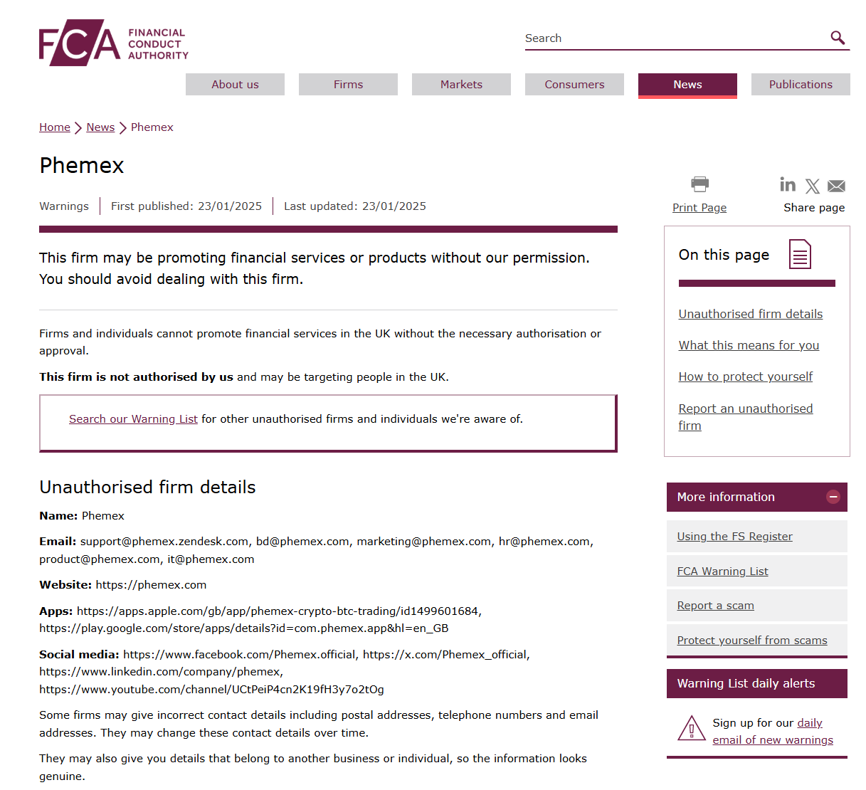 Phemex-FCA-Warning