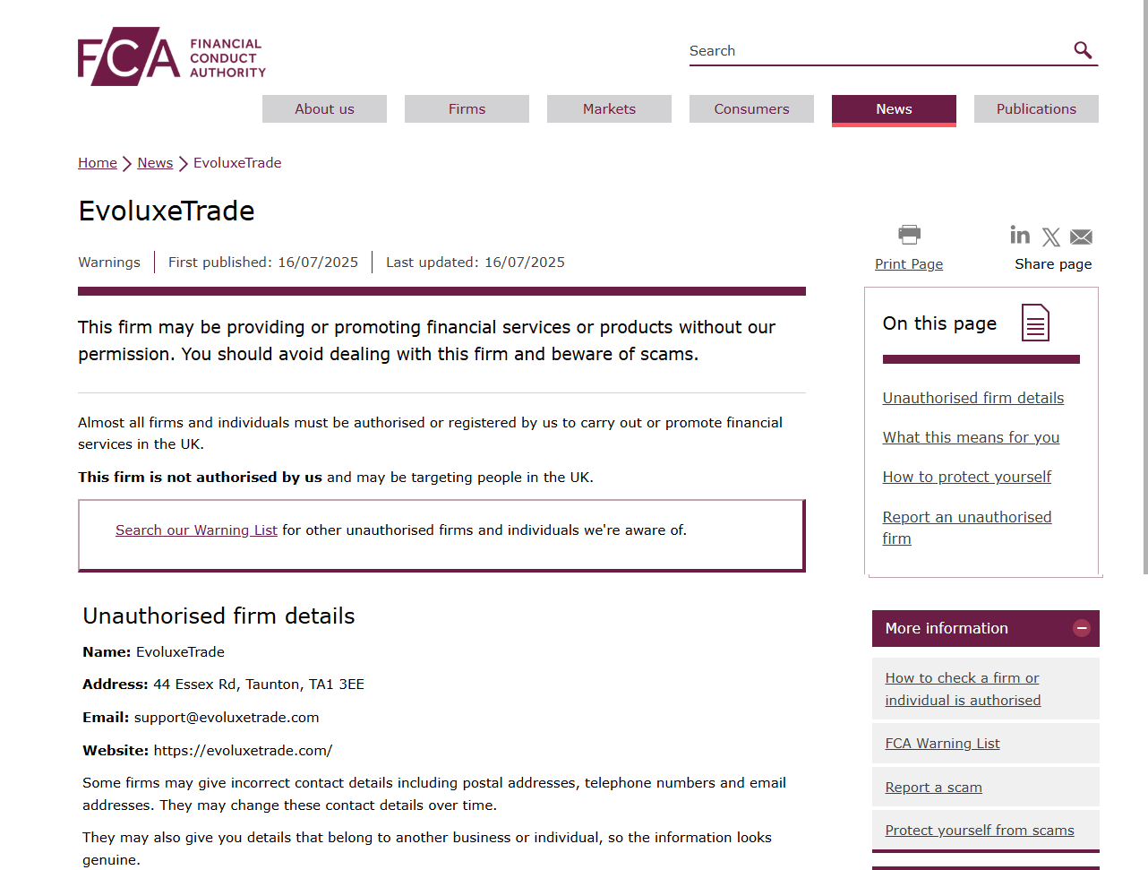 EvoluxeTrade-FCA-Warning