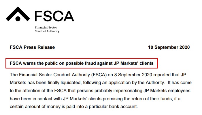 JP Markets FSCA