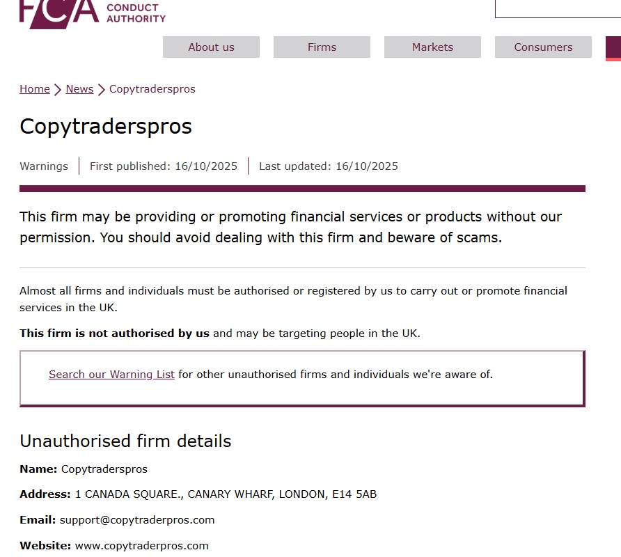 Copytraderspros FCA
