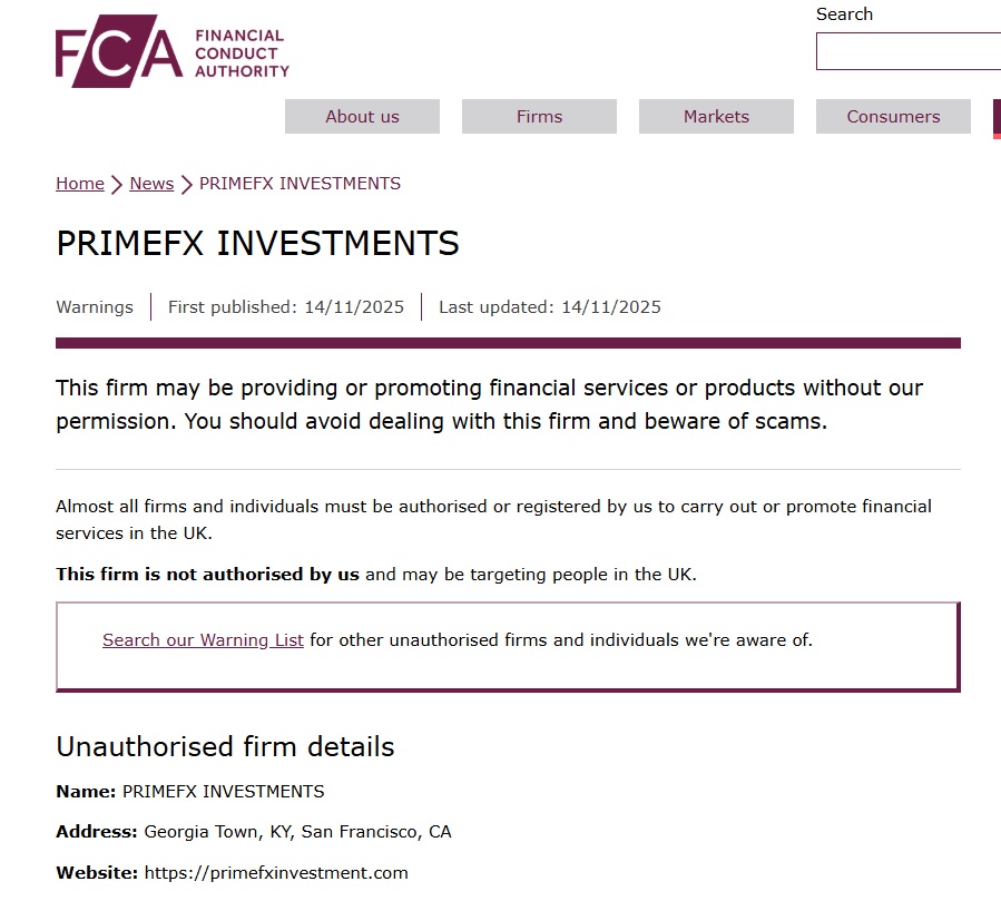 PrimeFxinvestments FCA