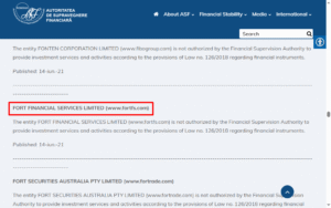 fort financial services limited Warning