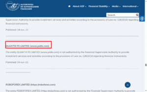warning Quantix fs Limited