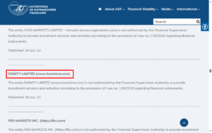 warning Exinity Limited
