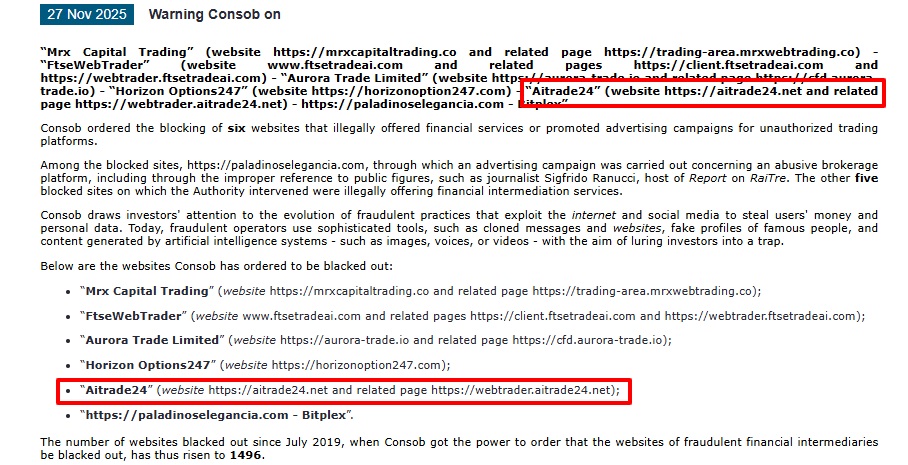 Aitrade24 CONSOB