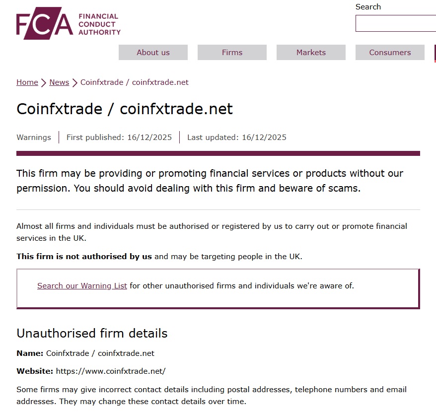 Coinfxtrade FCA