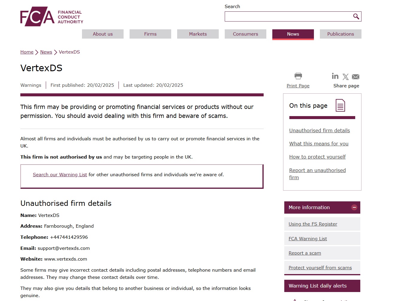 VertexDS-FCA-Warning