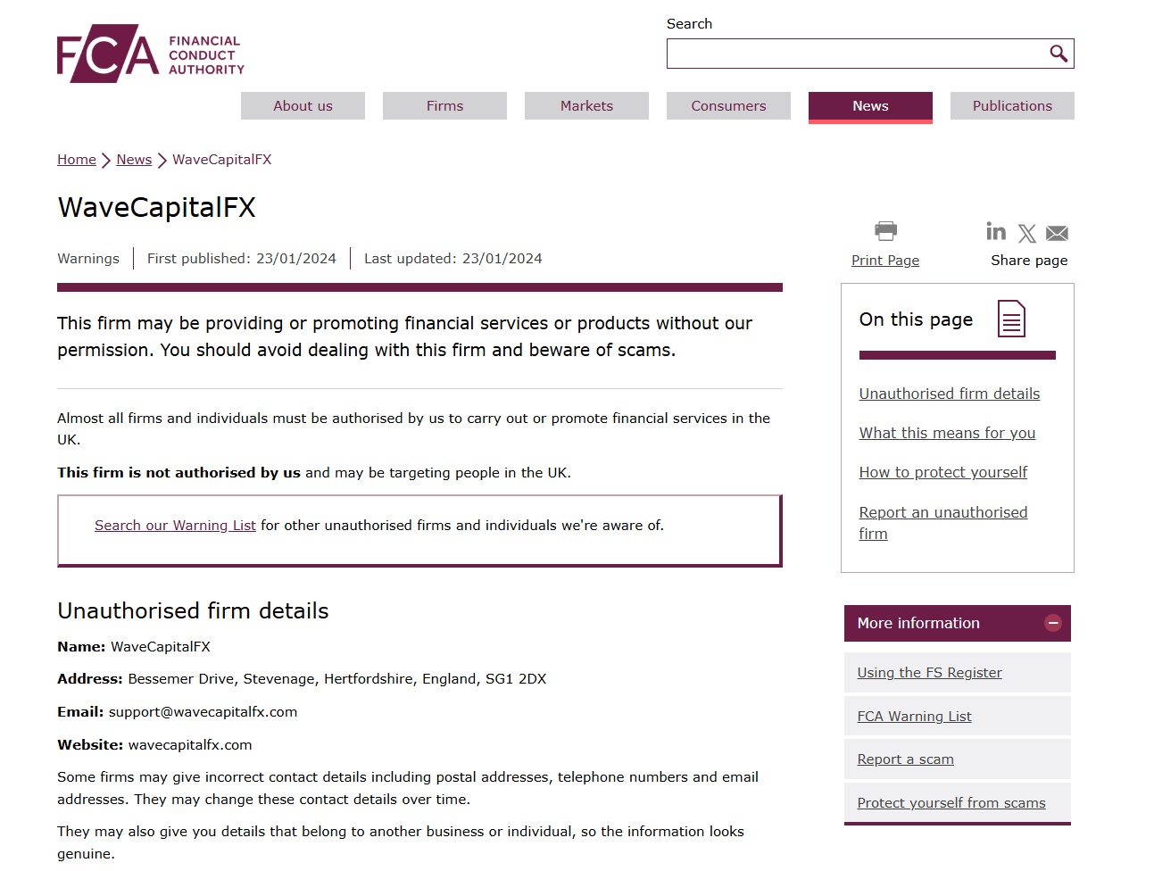 WaveCapitalFX-FCA-Warning