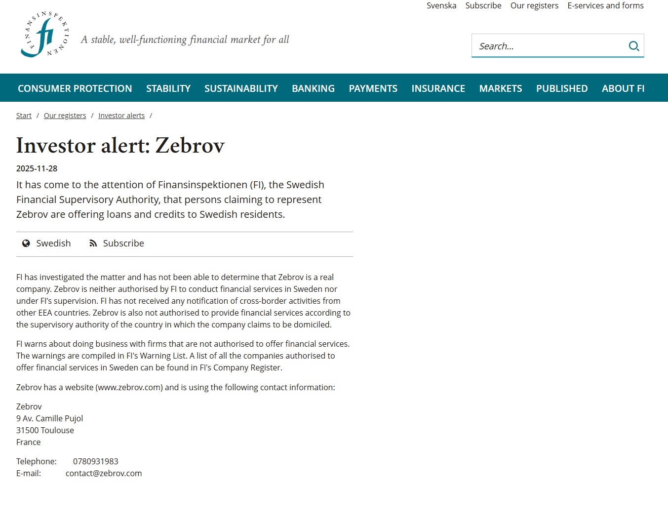 Zebrov-Finansinspektionen-Warning