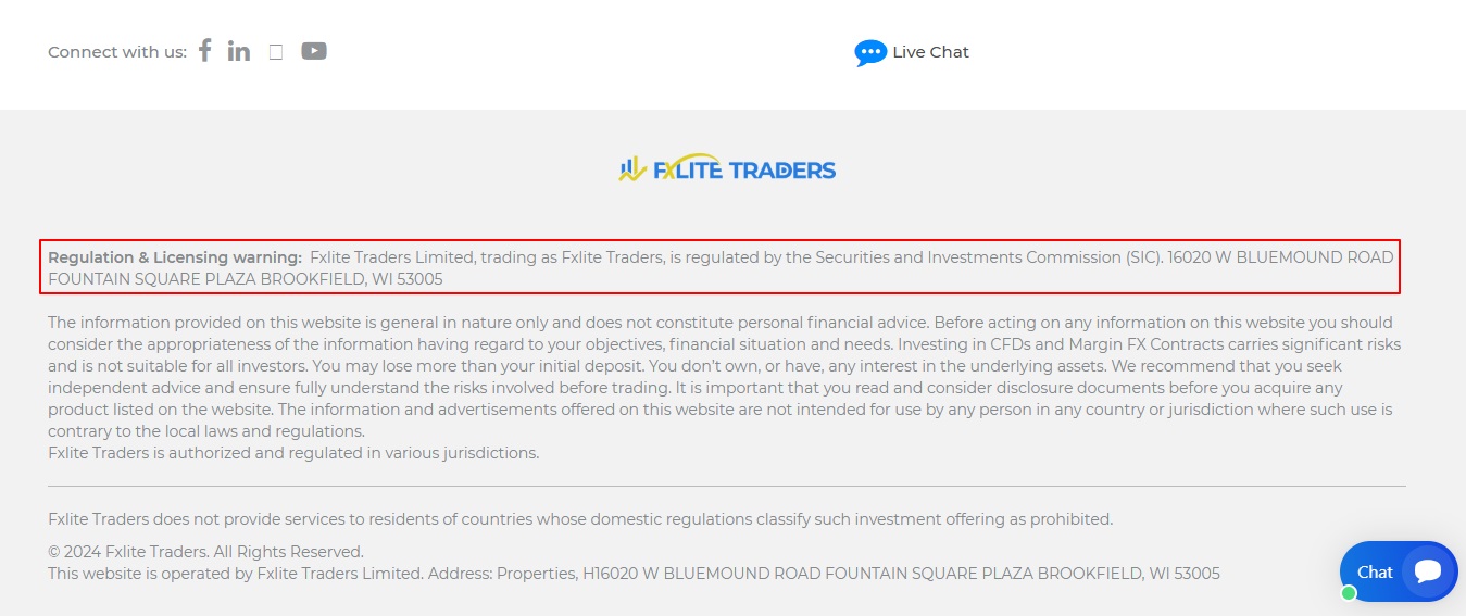 Fxlite Trader Claims to be regulated by the Securities and Investments Commission (SIC).