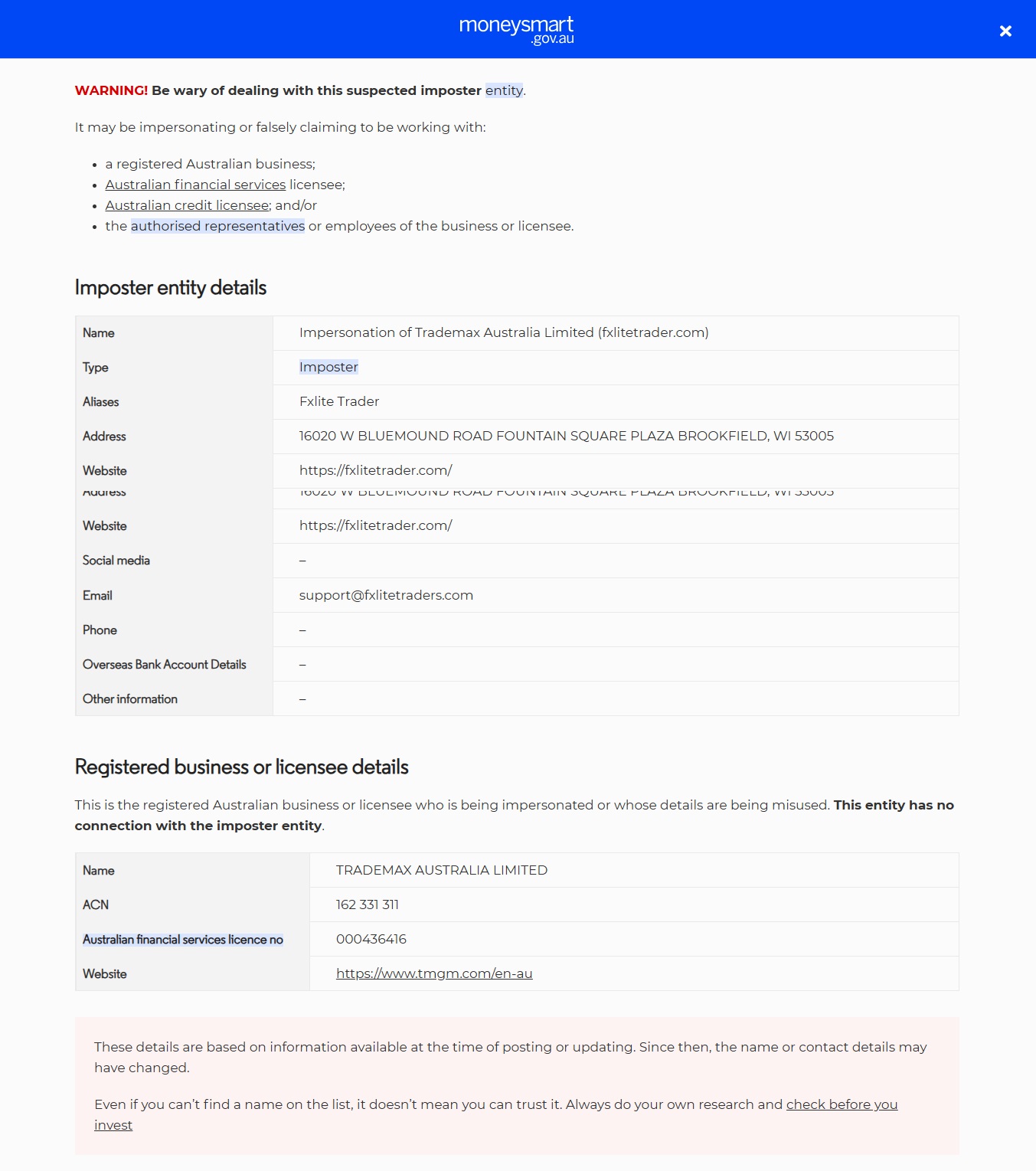 Investor-warning-Impersonation-of-Trademax-Australia-Limited-fxlitetrader-com